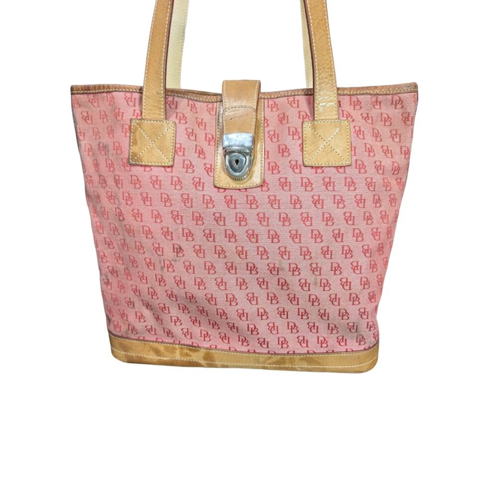 Dooney & Bourke Shoulder Tote Red DB Canvas Shopper Lock Tab